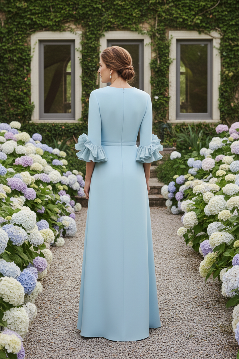 Belted Maxi Dress with Ruffled Flounce Sleeves