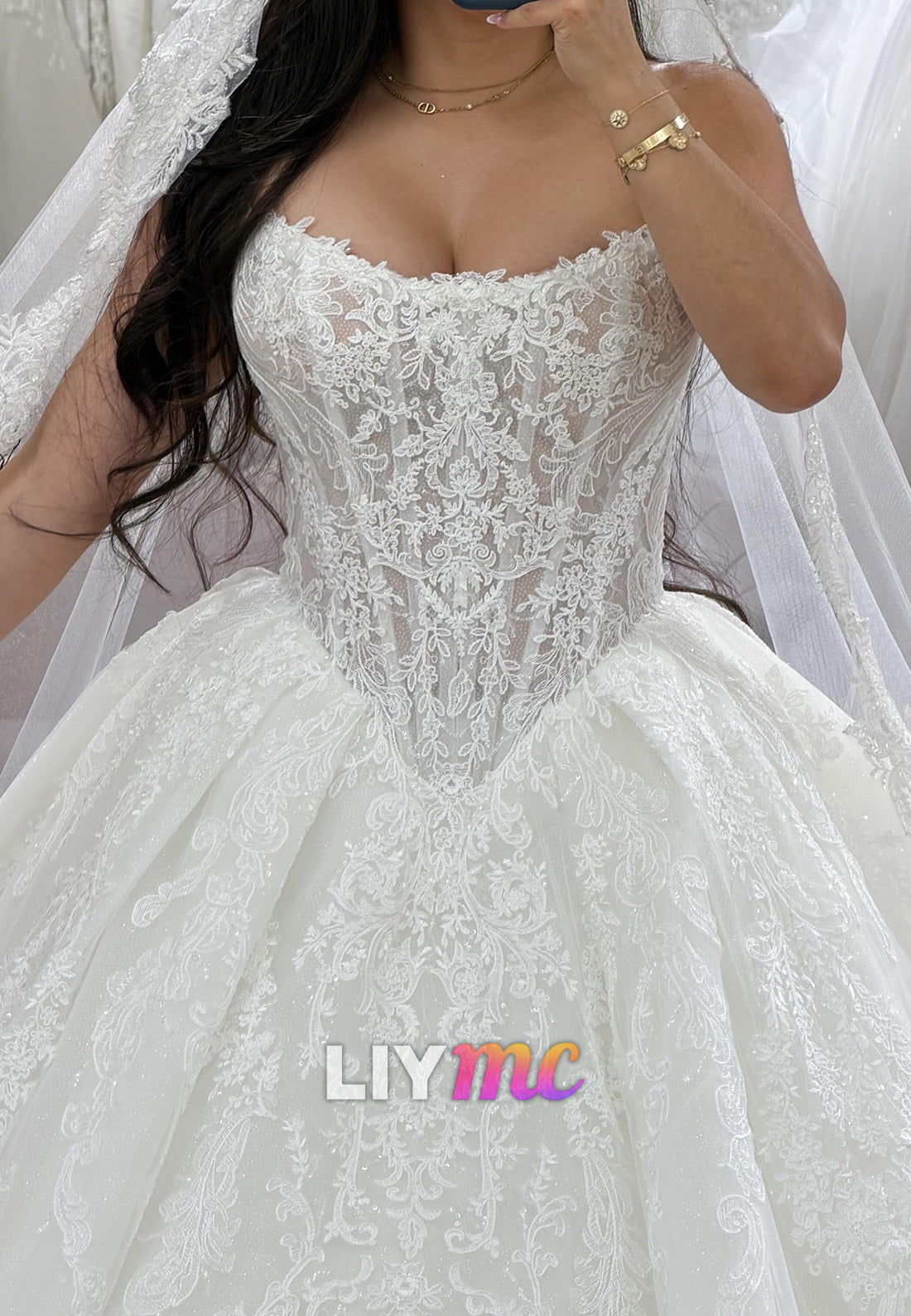 Strapless Lace Corset Ball Gown Wedding Dress