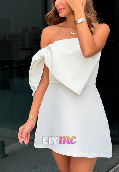Strapless Oversized Bow Accent A-Line Mini Dress