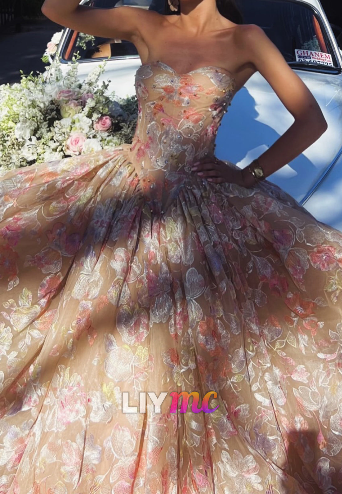 Strapless Sweetheart Embroidered Ball Gown