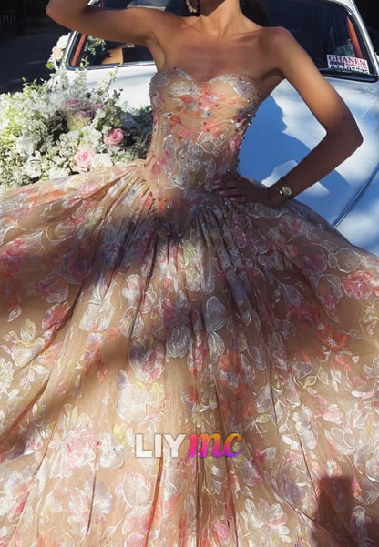 Strapless Sweetheart Embroidered Ball Gown