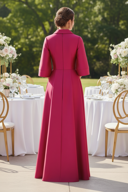 Collared A-Line Maxi Gown with 3D Floral Accent