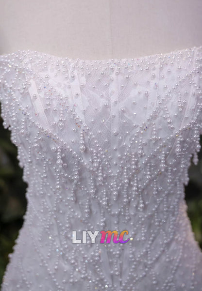 Strapless Beaded Fringe Mini Wedding Dress