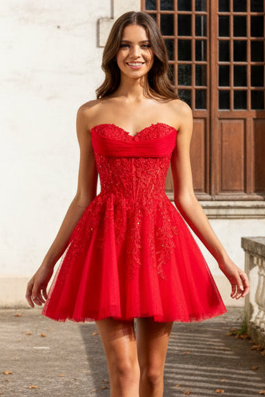 Strapless Sweetheart Corset Tulle Mini Dress