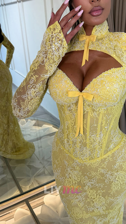 Lace Corset Gown with Cut-Out Neckline