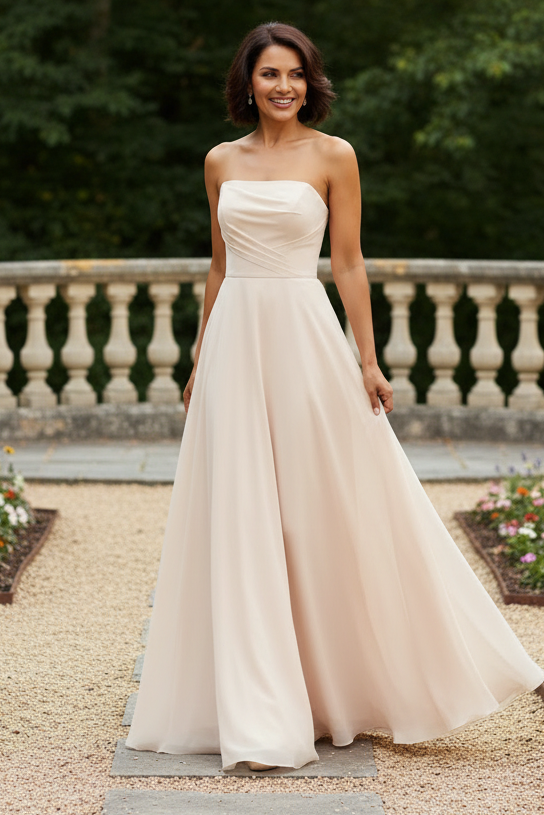 Strapless Chiffon A-Line Evening Dress with Pockets