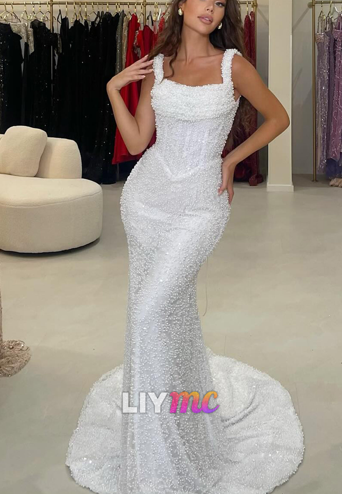 Pearl Embellished Corset Mermaid Wedding Dress