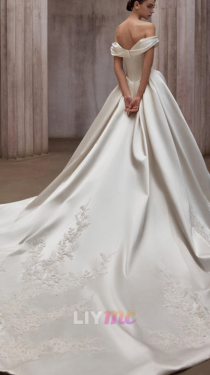 Off-the-Shoulder Pleated Satin Ball Gown