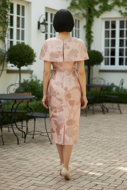 Metallic Floral Capelet Midi Dress