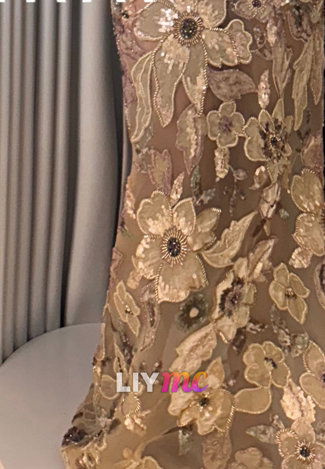 Strapless Floral Applique Mermaid Evening Gown