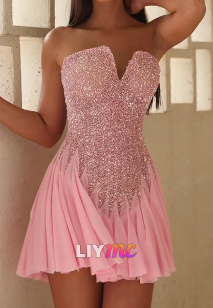 Sequin Corset Strapless Mini Party Dress