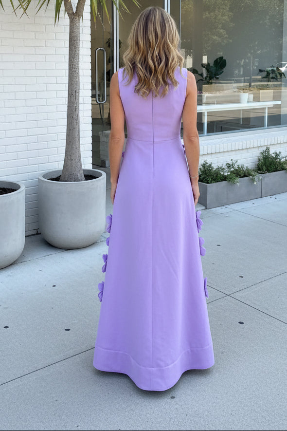 Sleeveless A-Line Maxi Dress with 3D Florals
