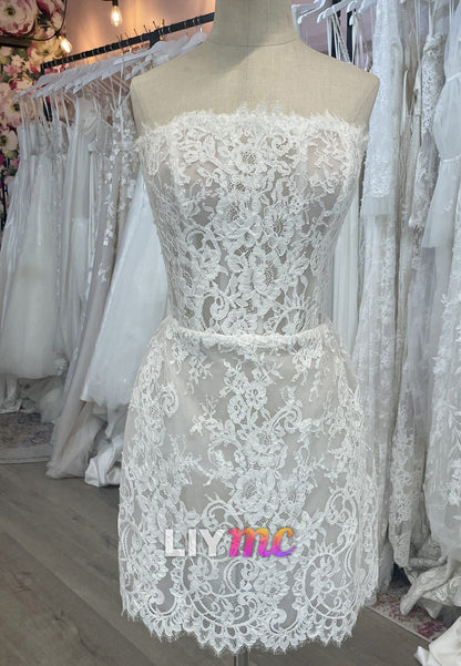 Strapless Lace Mini Dress with Eyelash Trim