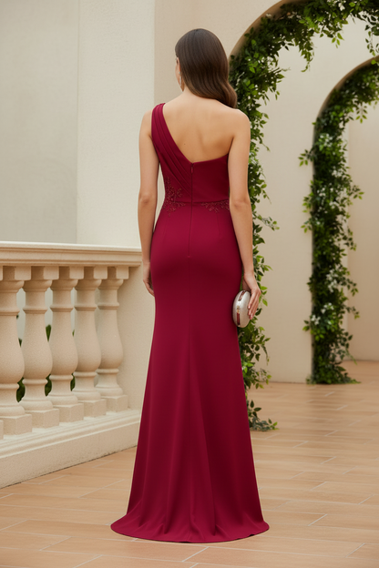 One-Shoulder Floral Applique Mermaid Gown