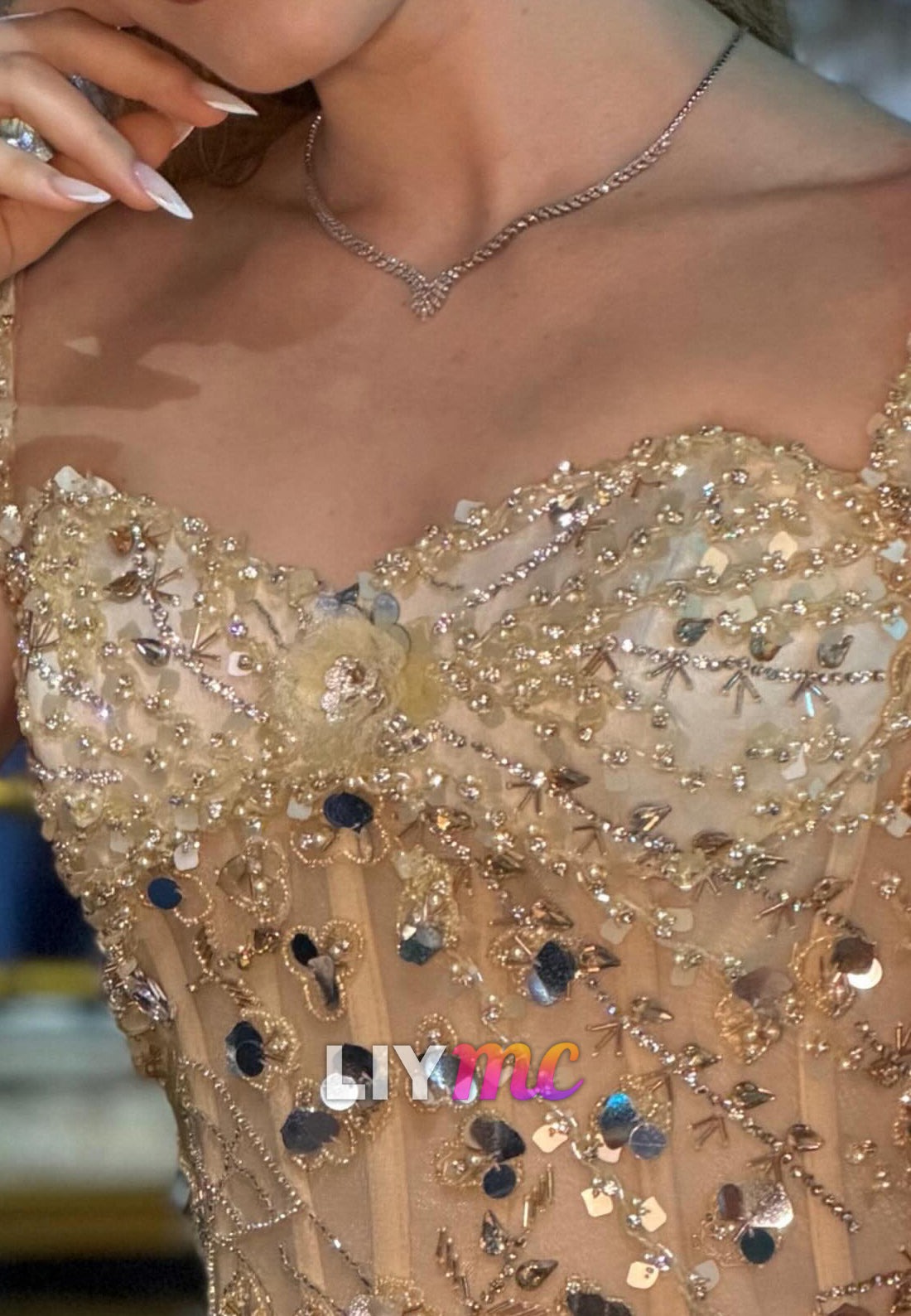 Embellished Lace-Up Corset Evening Gown