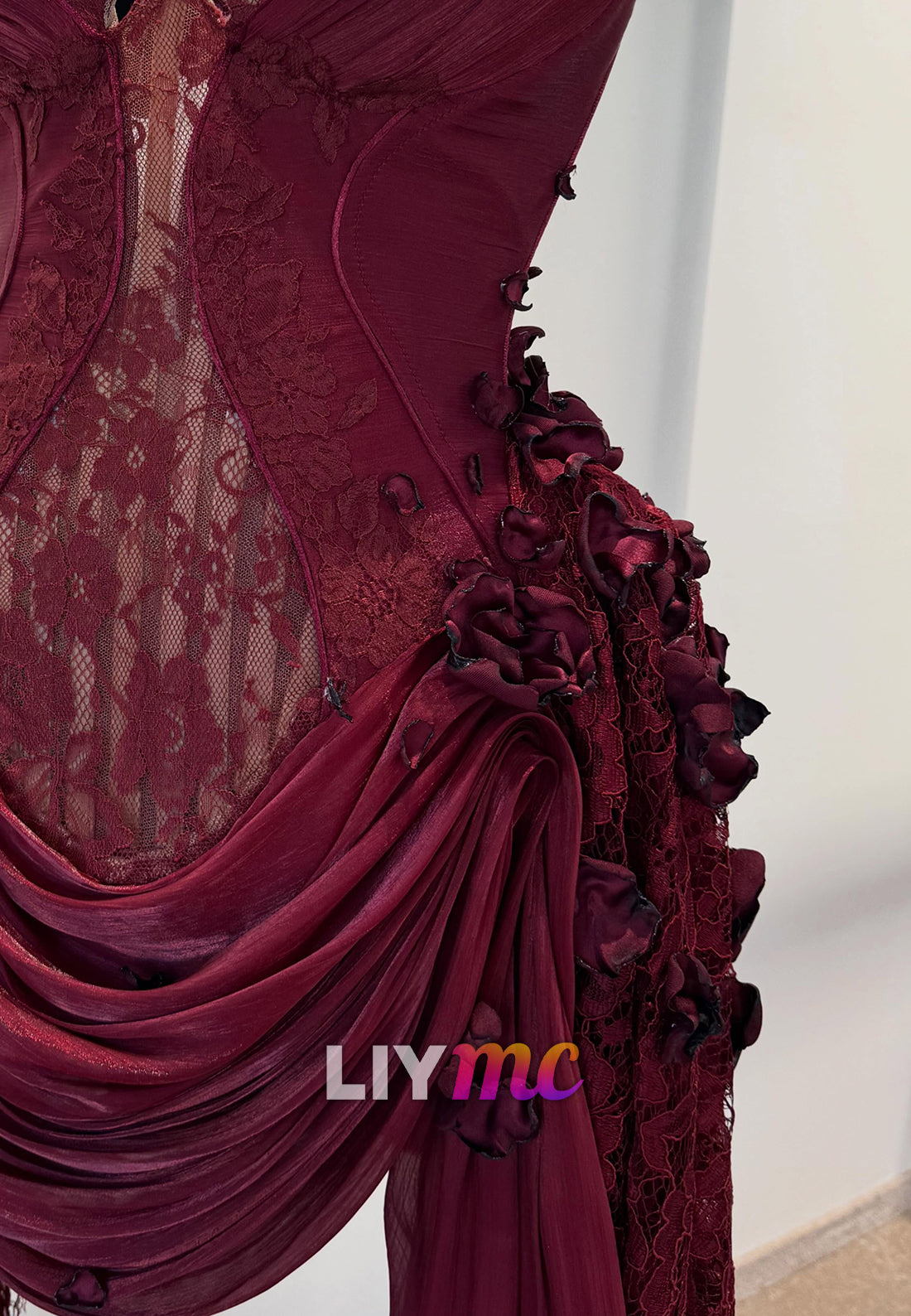 Halter Lace Corset Evening Dress with Slit