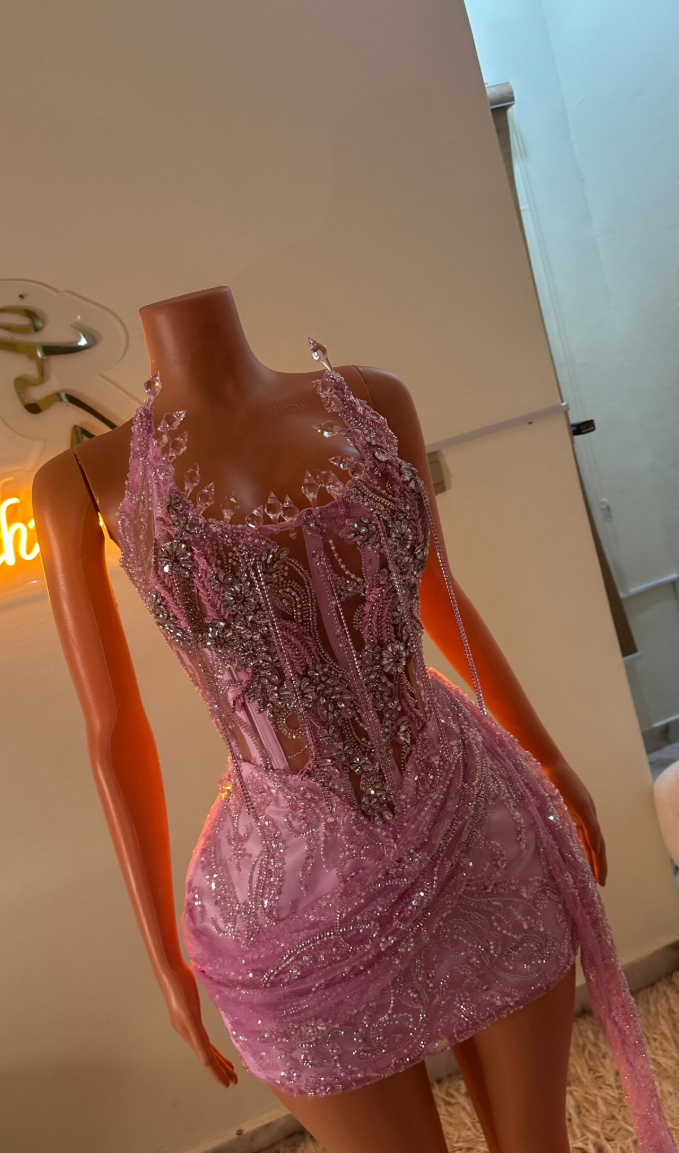 Embellished Corset Mini Dress with Side Drape