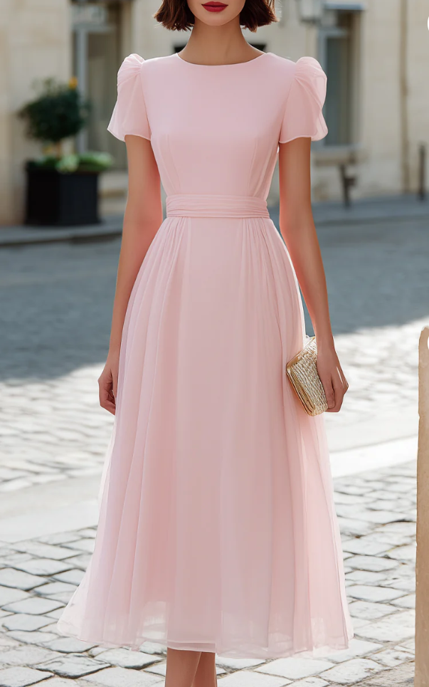 Elegant Chiffon A-Line Midi Dress