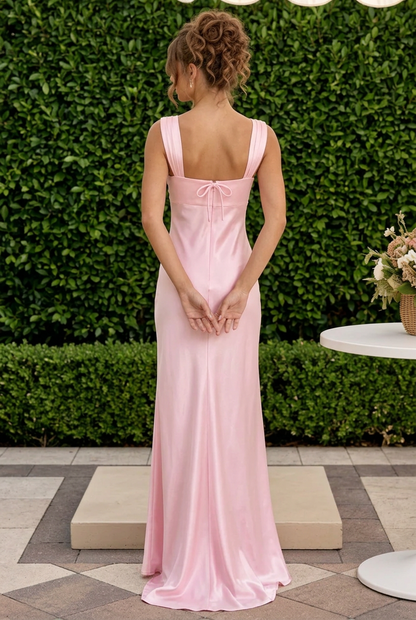 Satin Slip Maxi Dress with Lace Bust Tie