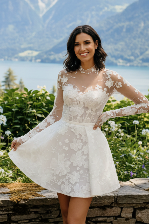 Floral Lace Mini Dress with Open Back