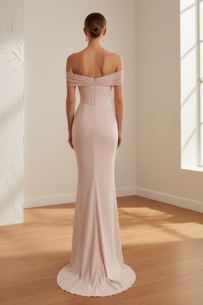 Off the Shoulder Ruched Tulle Evening Dress