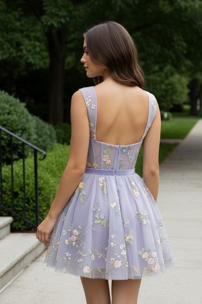 Floral Embroidered Corset A-Line Mini Dress