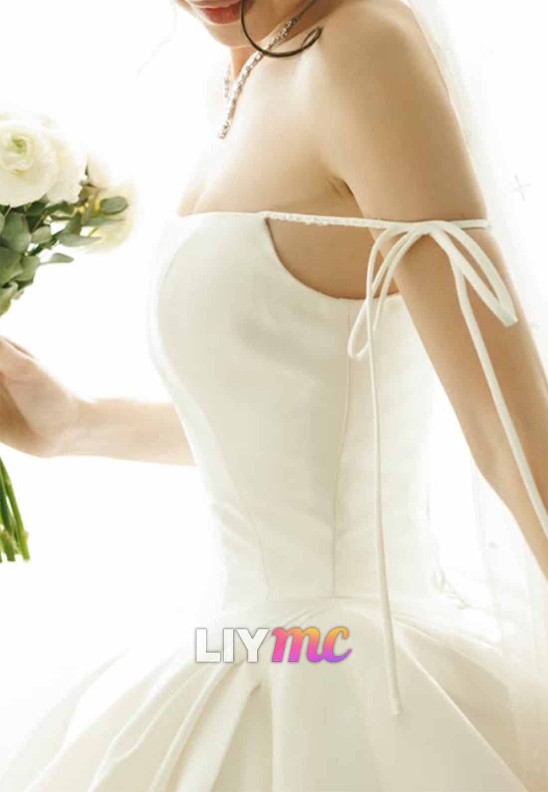 Satin Ball Gown Wedding Dress with Tie Straps