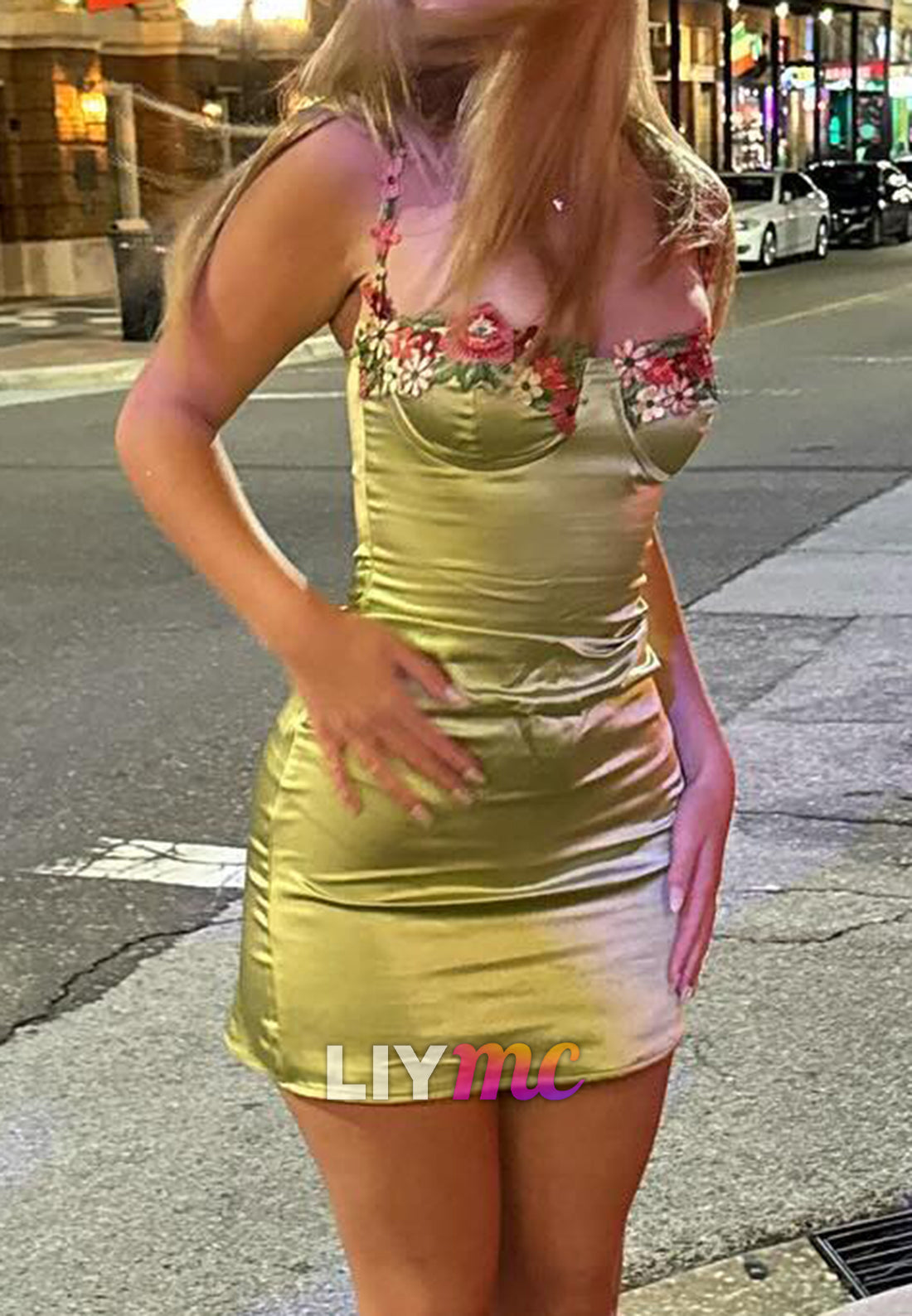 Floral Embroidered Satin Corset Mini Dress