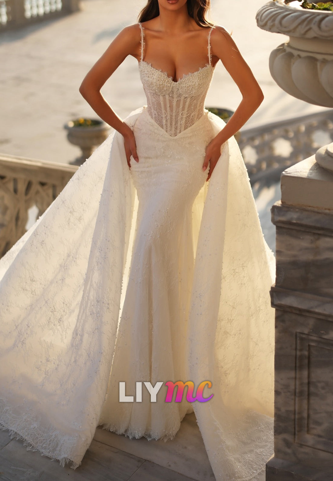 Corset Mermaid Wedding Dress with Overskirt