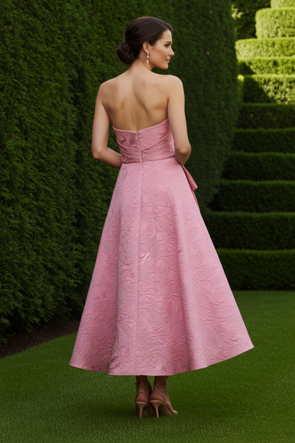 Strapless Jacquard High-Low A-Line Dress