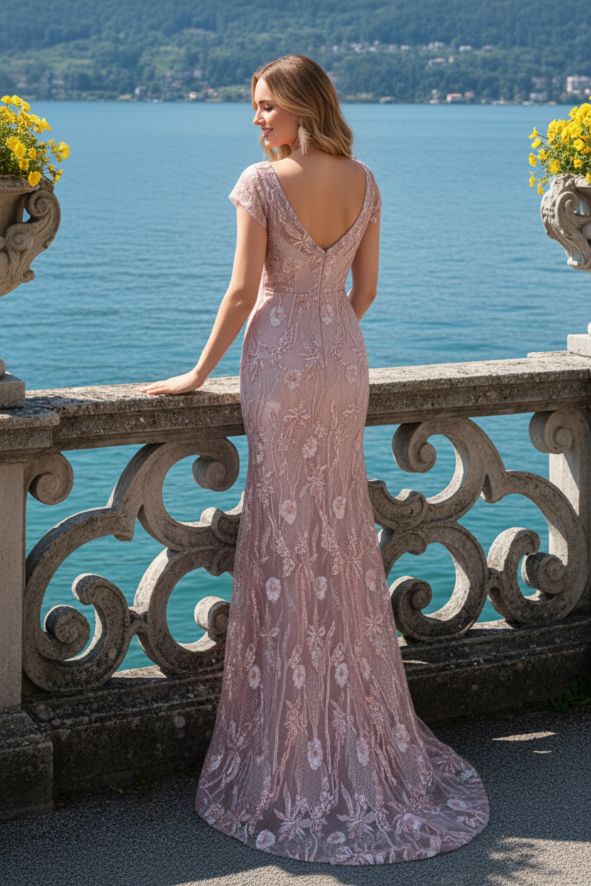 Floral Sequin V-Neck Mermaid Evening Gown