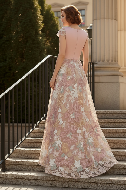 Elegant Embroidered A-Line Evening Gown with Sash
