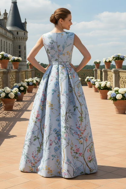 Floral Print A-Line Evening Gown