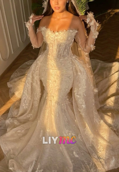 Off-Shoulder Mermaid Wedding Dress with Overskirt