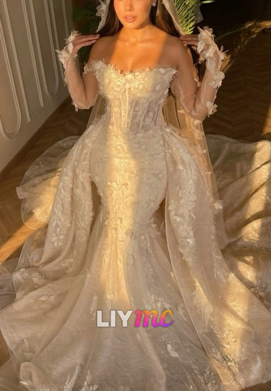 Off-Shoulder Mermaid Wedding Dress with Overskirt