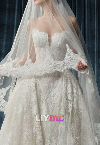 Off Shoulder Lace Ball Gown Wedding Dress with Veil