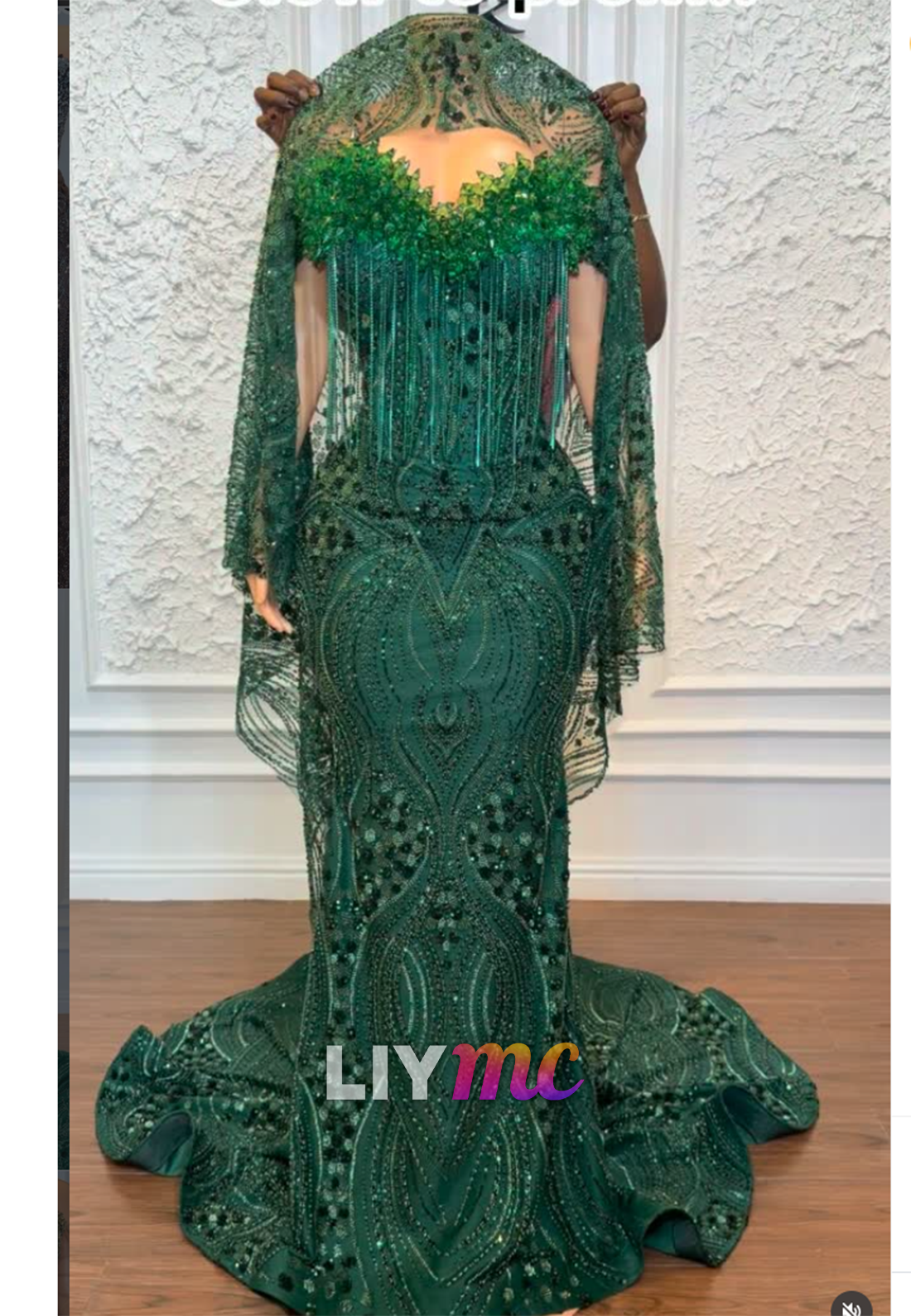 Beaded Fringe Capelet Mermaid Evening Dress