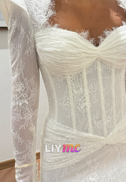 Lace Long Sleeve Corset Wedding Dress