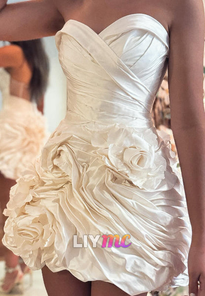 Strapless Sweetheart Mini Dress with 3D Rosette Skirt