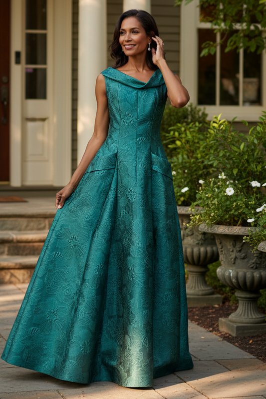 Asymmetric Jacquard A-Line Evening Gown