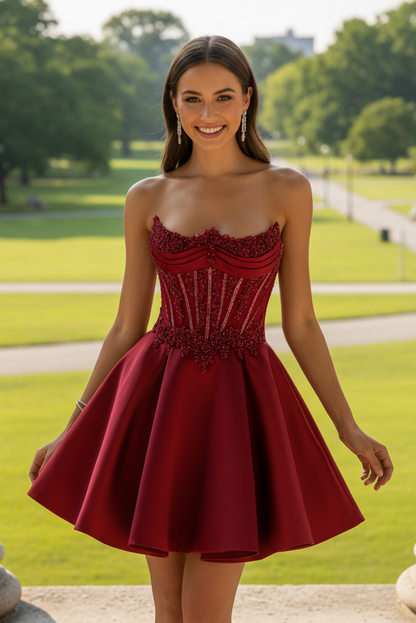 Corset Bodice Satin Fit and Flare Mini Dress