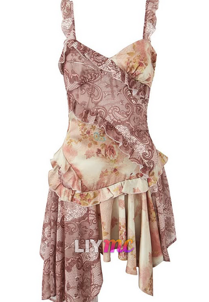 Halter Neck Ruffle Asymmetrical Hem Mini Dress