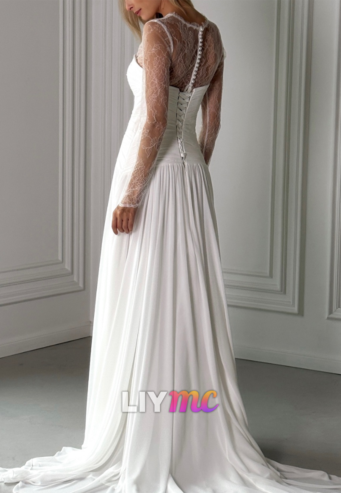 Illusion Lace Long Sleeve A-Line Wedding Dress