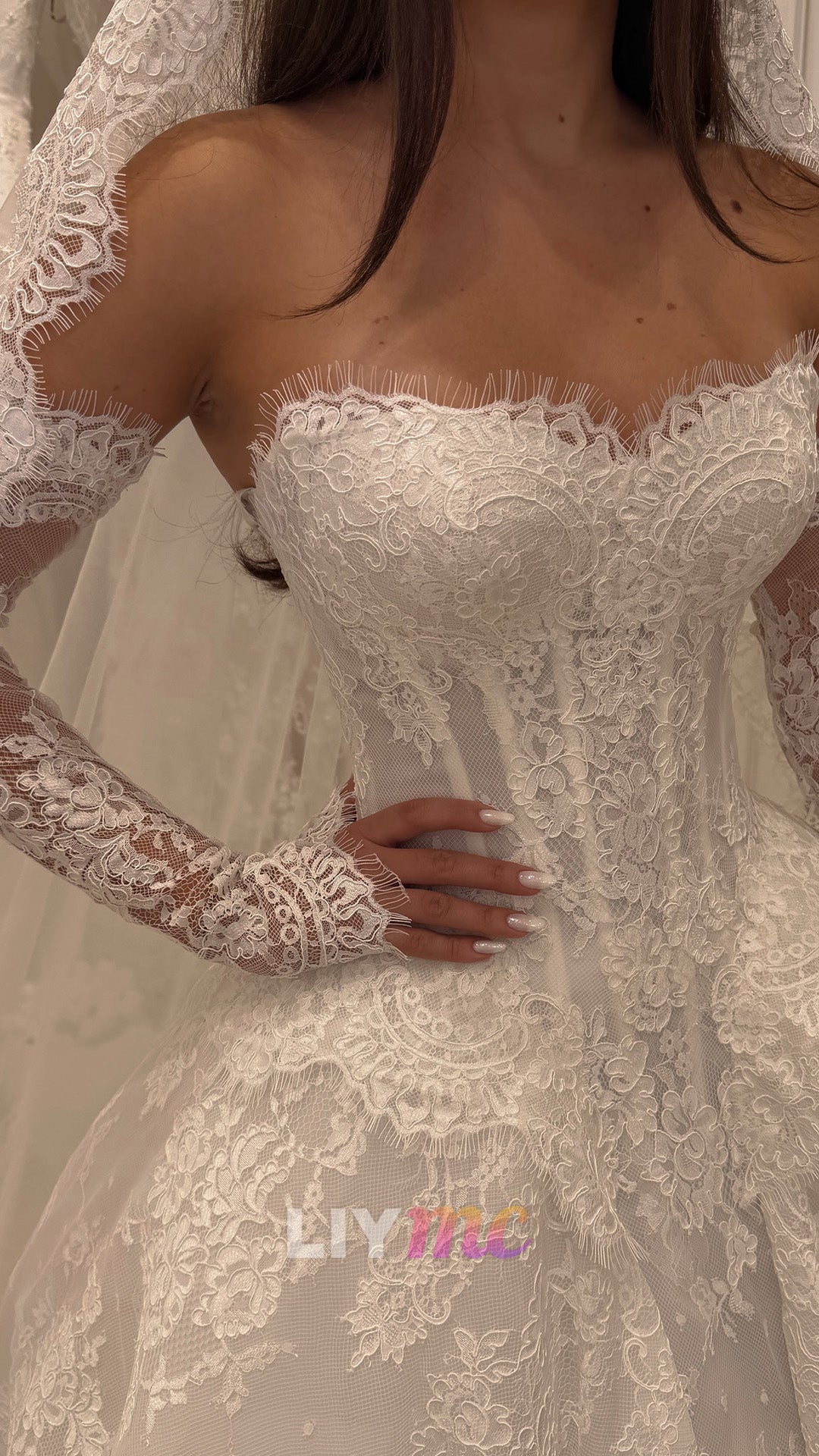 Strapless Lace Ball Gown Wedding Dress with Corset