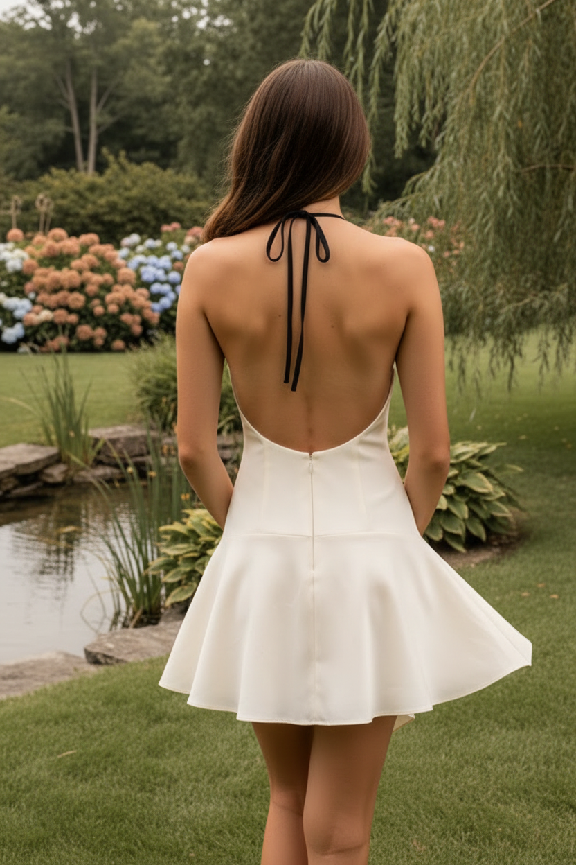 Asymmetric Satin Halter Neck Mini Dress