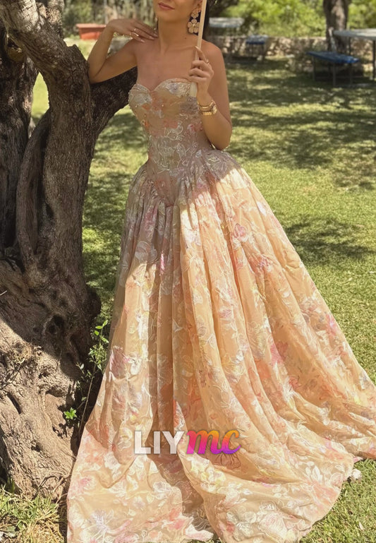 Strapless Sweetheart Embroidered Ball Gown