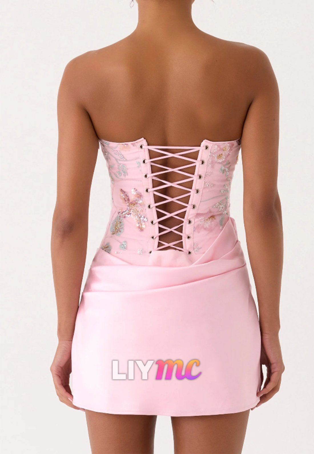 Strapless Floral Embroidered Corset Mini Dress