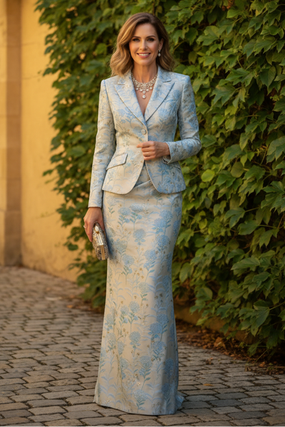 Floral Jacquard Blazer & Maxi Mermaid Skirt Set