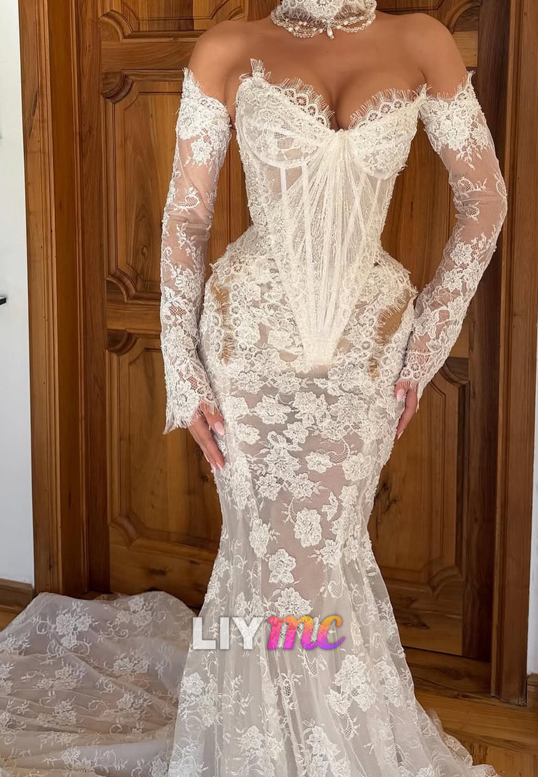 Corset Mermaid Wedding Dress with Long Sleeves