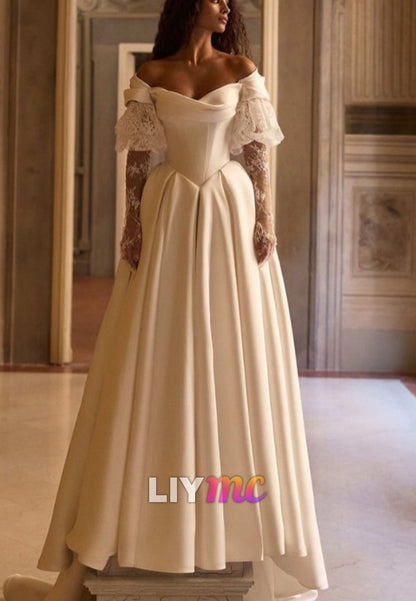 Satin A-Line Wedding Dress with Detachable Sleeves